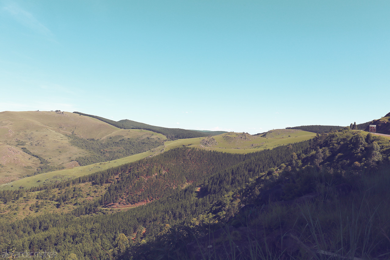 Foto von Rolling hills enveloped in greenery stretch across Mpumalanga, South Africa, under a serene blue sky.