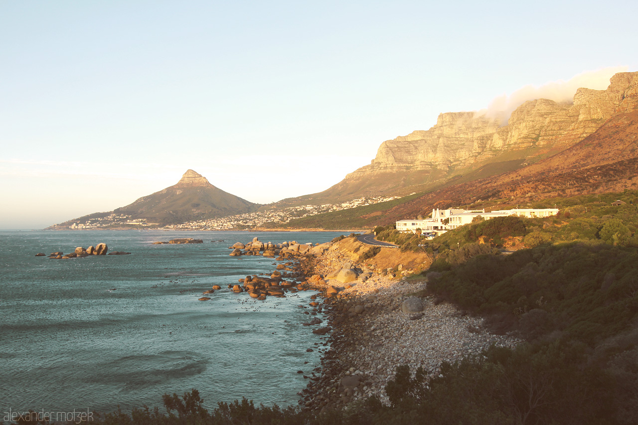 Foto von Sonnenuntergang am Ende des Chapman Peak Drives kurz vor Kapstadt